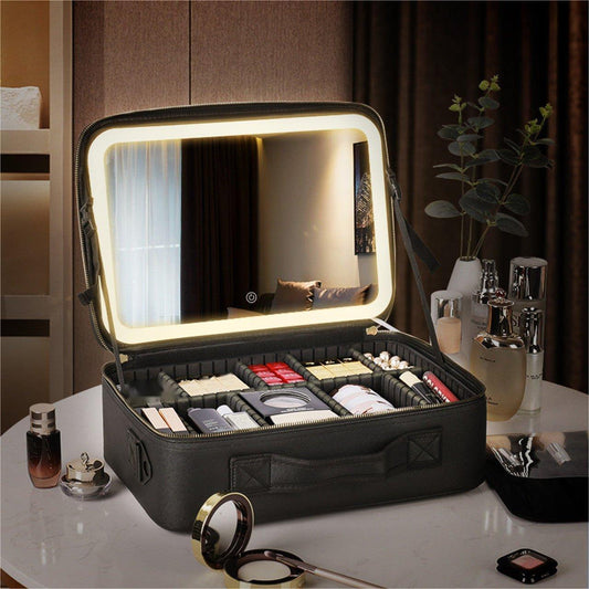 Trousse de Maquillage de Voyage avec Miroir LED Lumineux