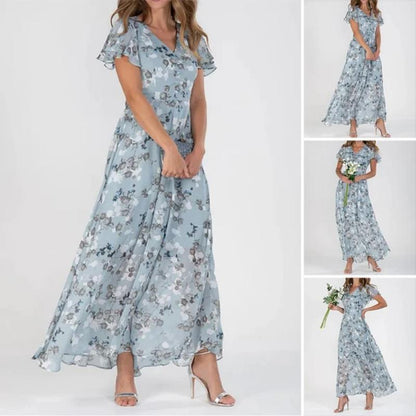 👗Robe longue à manches courtes avec imprimé floral - 🔥49% de réduction sur le prix spécial !