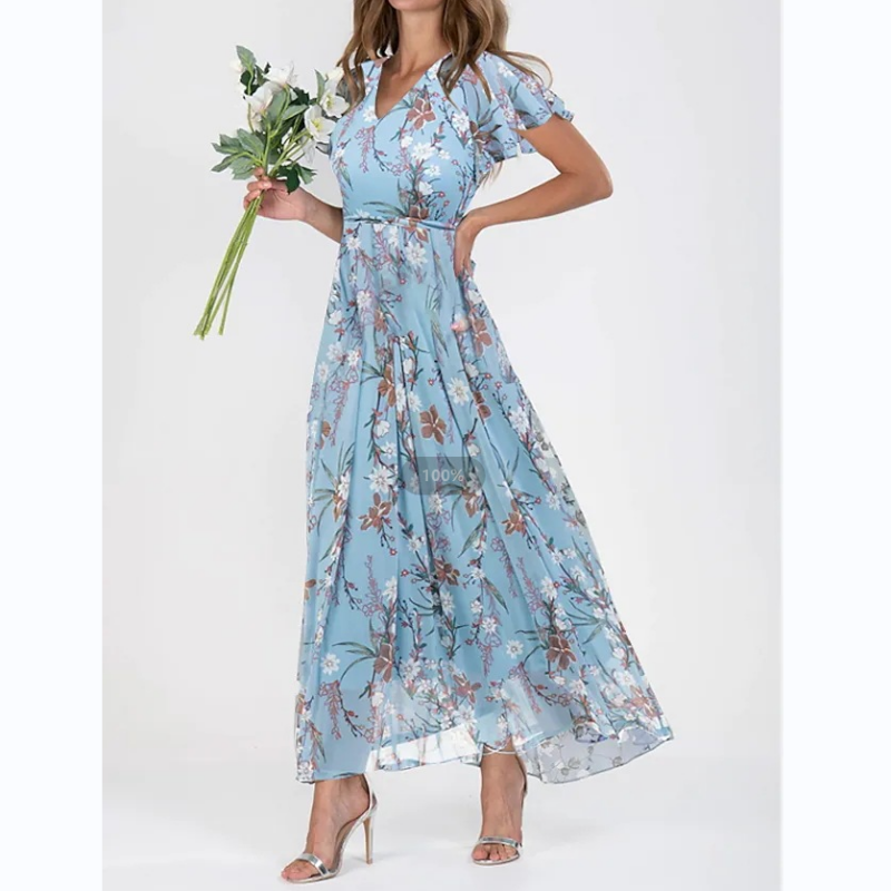 👗Robe longue à manches courtes avec imprimé floral - 🔥49% de réduction sur le prix spécial !