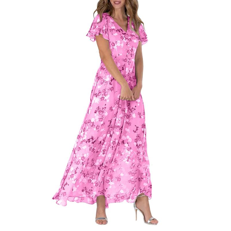 👗Robe longue à manches courtes avec imprimé floral - 🔥49% de réduction sur le prix spécial !