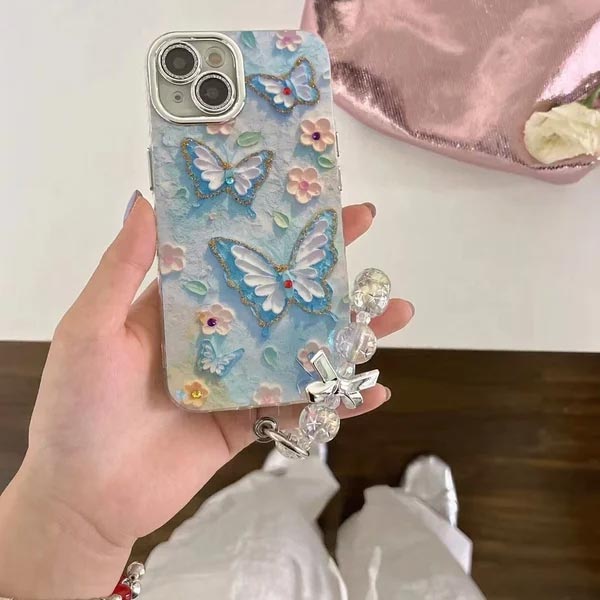 🌼Coque téléphone peinture à l'huile fleur papillon (Pour Iphone)