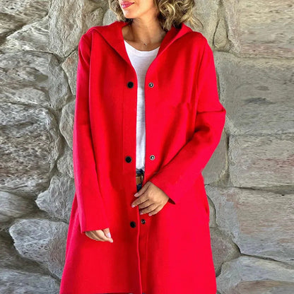 💞Veste à capuche à simple boutonnage de couleur unie pour femme