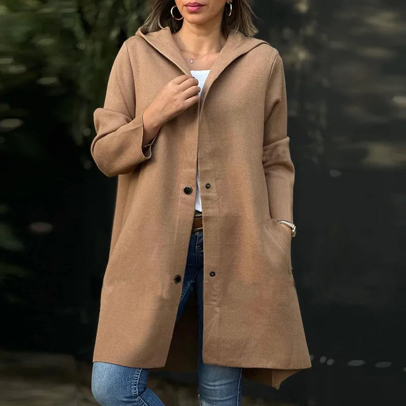 💞Veste à capuche à simple boutonnage de couleur unie pour femme