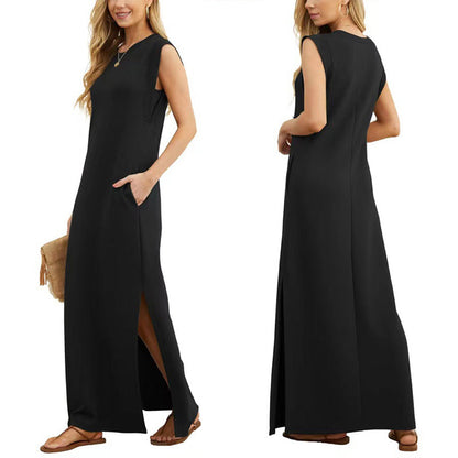 🔥Robe décontractée infroissable pour femmes avec ourlet fendu