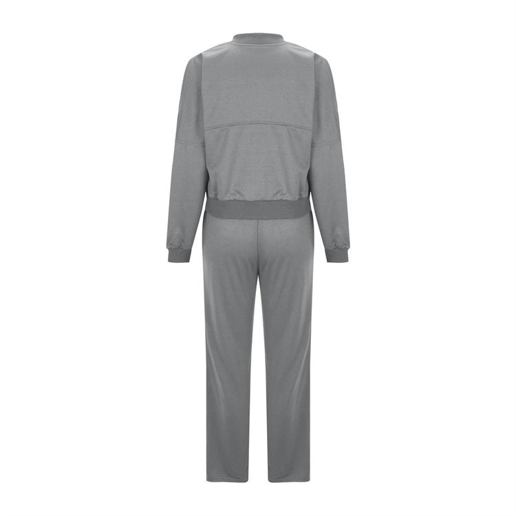 🔥Ensemble Sweatshirt zippé et pantalon droit de couleur unie