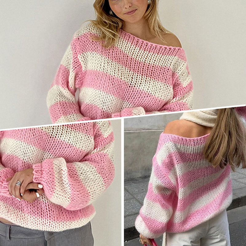 Pull ample et confortable en tricot rayé pour femmes