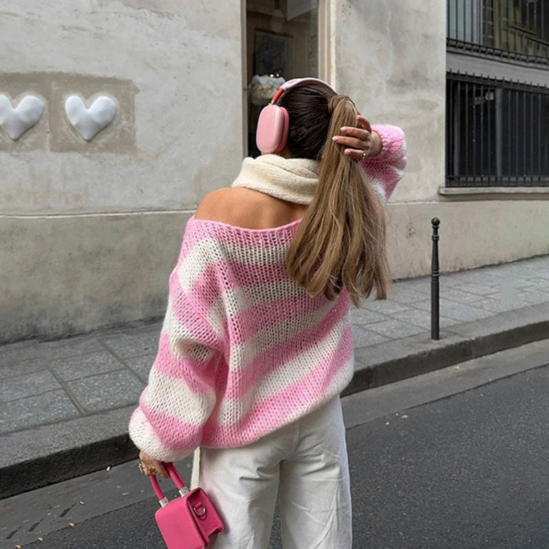 Pull ample et confortable en tricot rayé pour femmes