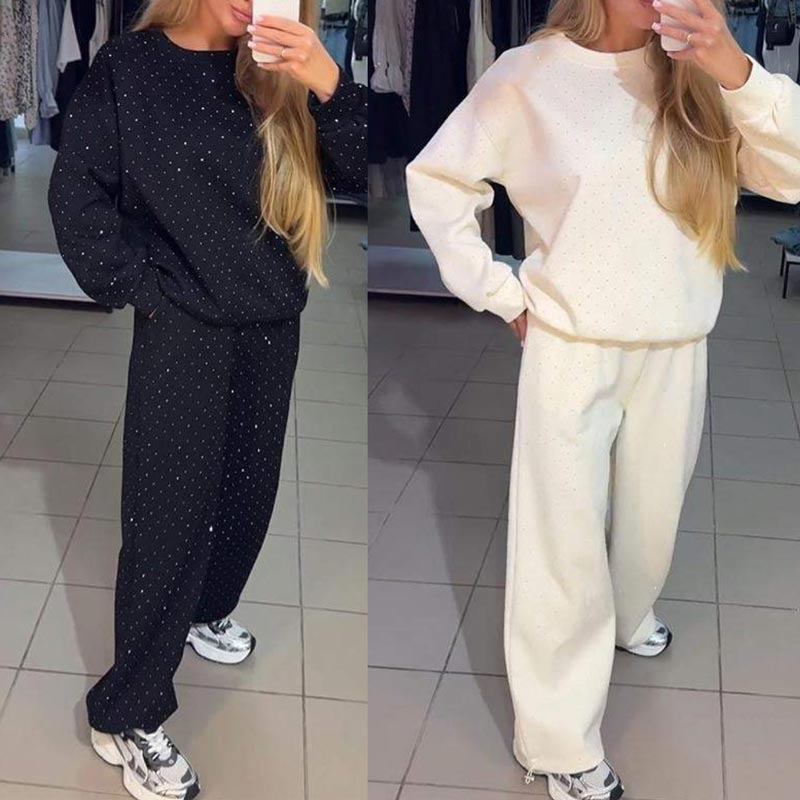 Ensemble 2 pièces sweat-shirt de sport décontracté à col rond et pantalon de jogging pour femme