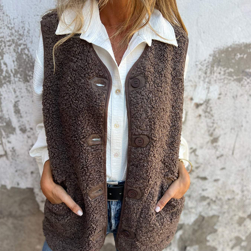 Gilet Court Chaud à Boutons pour Femme en Automne