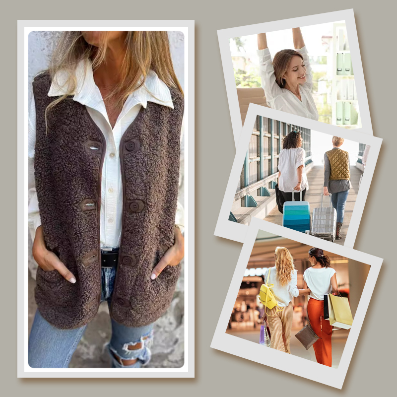 Gilet Court Chaud à Boutons pour Femme en Automne